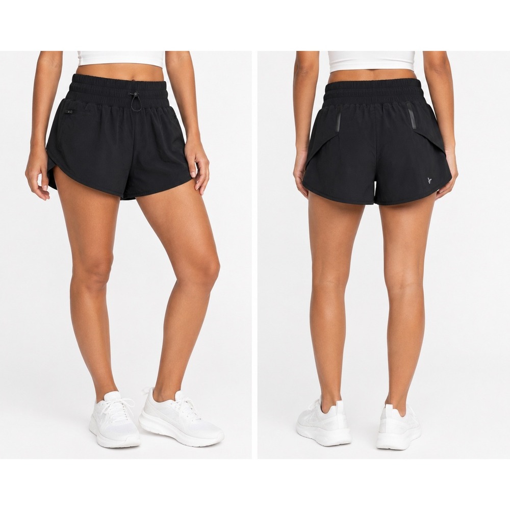 Old Navy Active Womens‎ Black Smocked High Waisted Running Shorts M 407473-03-1